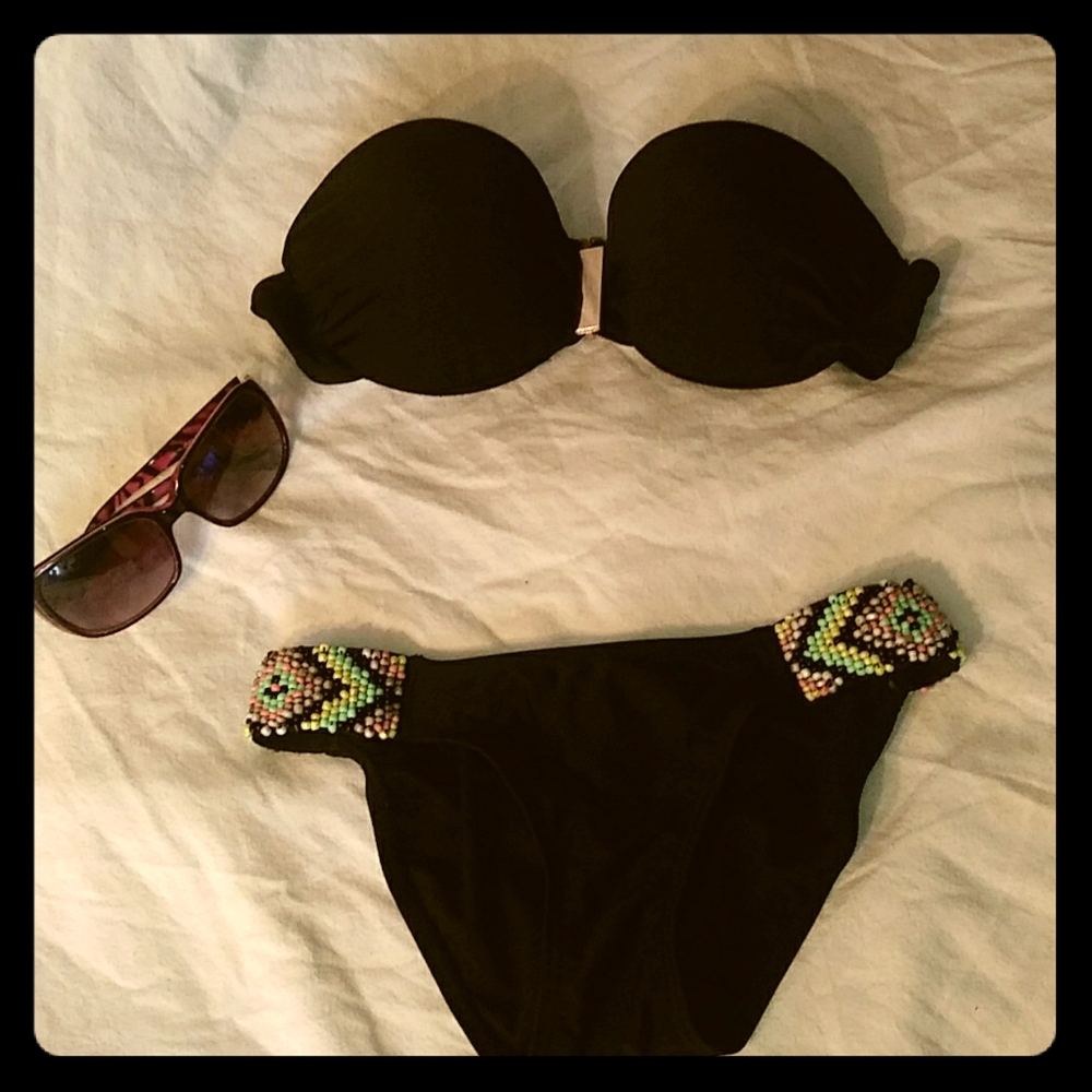 Black bikini with gold and beaded detail
